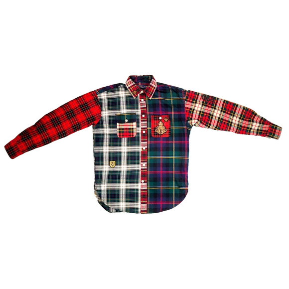 Polo Ralph Lauren Patchwork Embroidered Flannel Boyfriend Fit LS Shirt Size XS - Picture 1 of 16